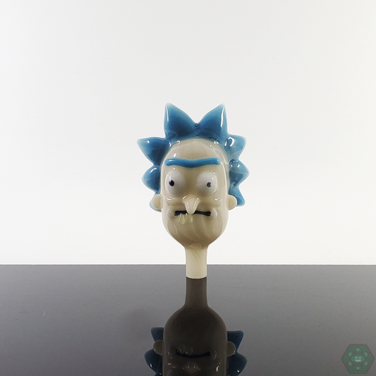  Deranged Lion Glass 28MM Rick Bubble Cap featuring vibrant artwork and precision airflow control for enhanced vapor quality and flavor.