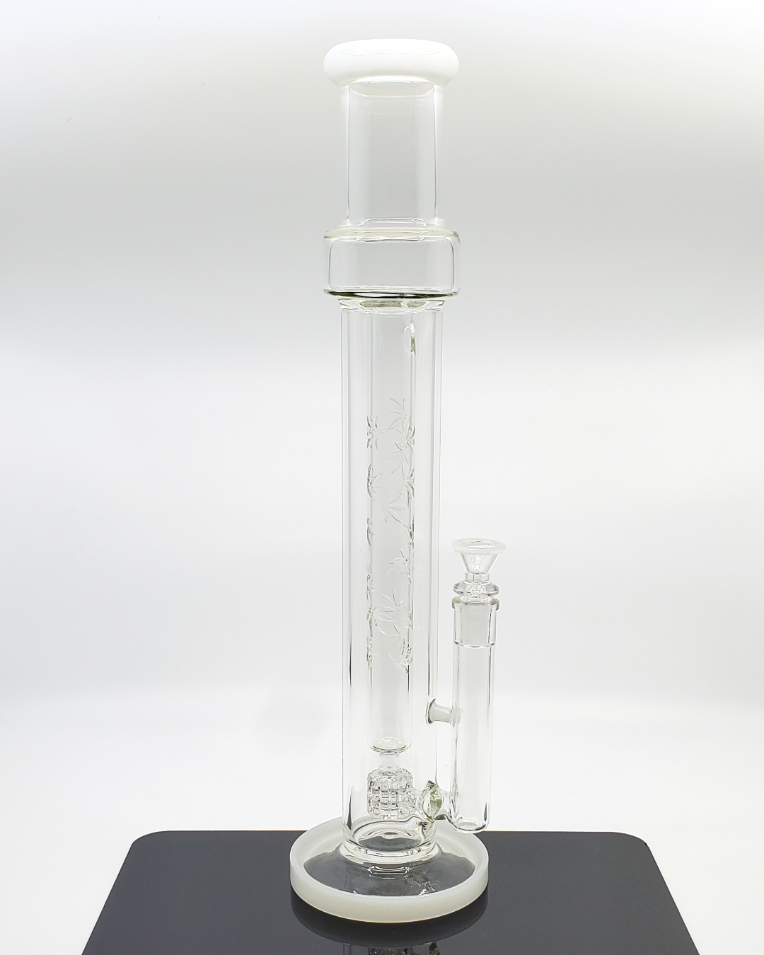  DHK Glass 17” Pot Leaf Straight Tube featuring a decorative pot leaf design and efficient filtration, ideal for smooth, flavorful hits with style.