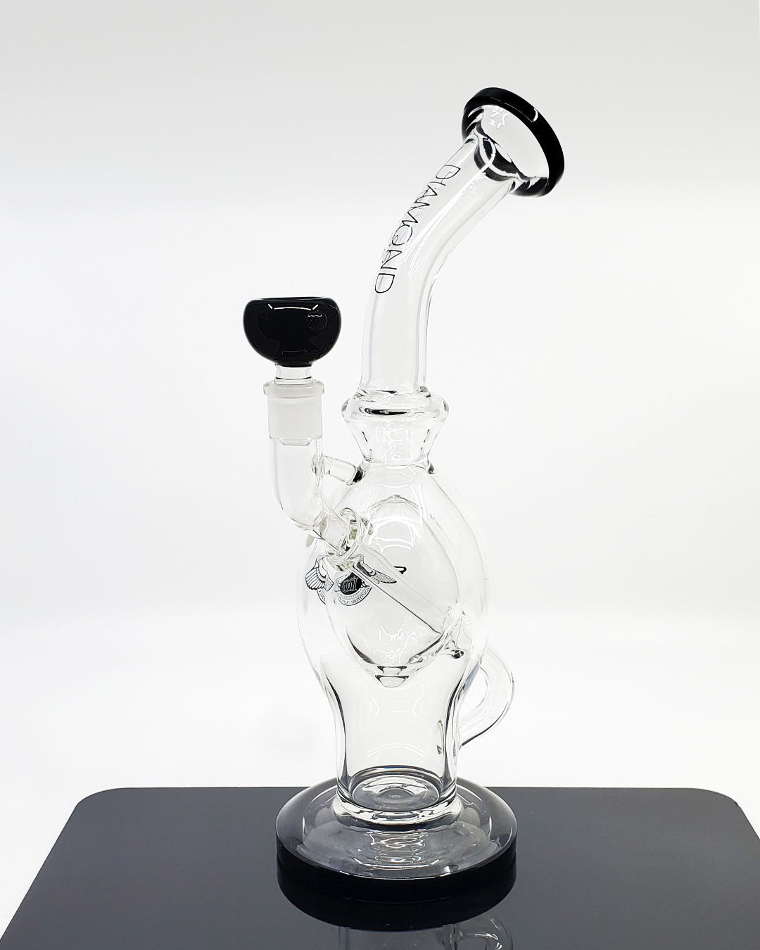 Side view of the Diamond Glass 12" Ball Rig, showcasing its durable construction and sleek design for a superior dabbing experience.