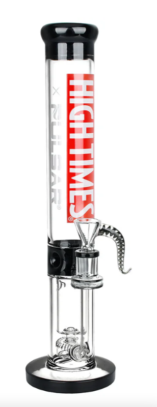 High Times x Pulsar Logo Straight Tube Recycler Glass Water Pipe 14.75"