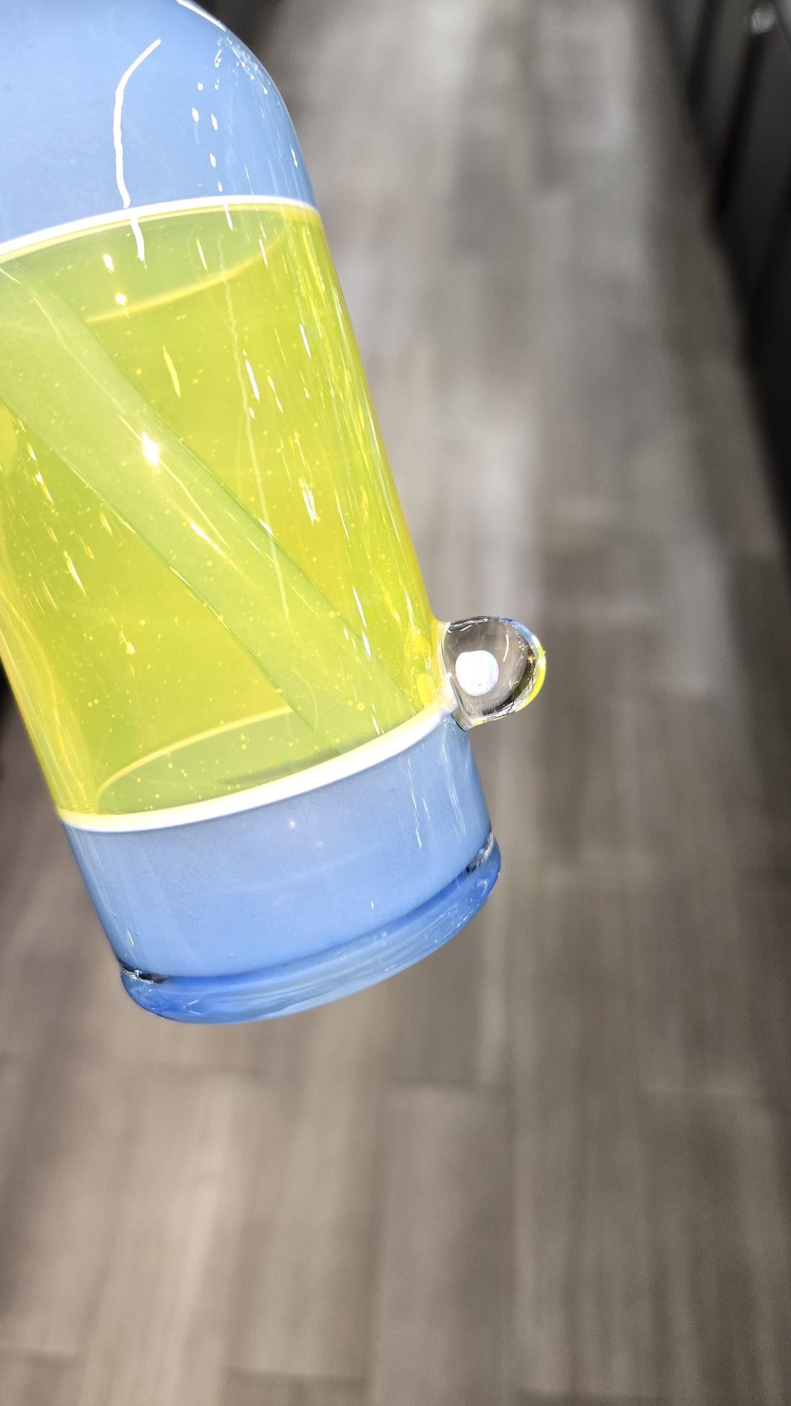 The Glass Mechanic - Custom Blue & Lemon Drop Encased Opal Sake Bottle