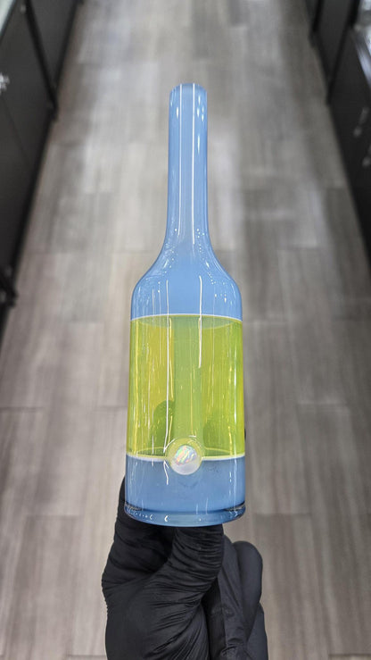 The Glass Mechanic - Custom Blue & Lemon Drop Encased Opal Sake Bottle