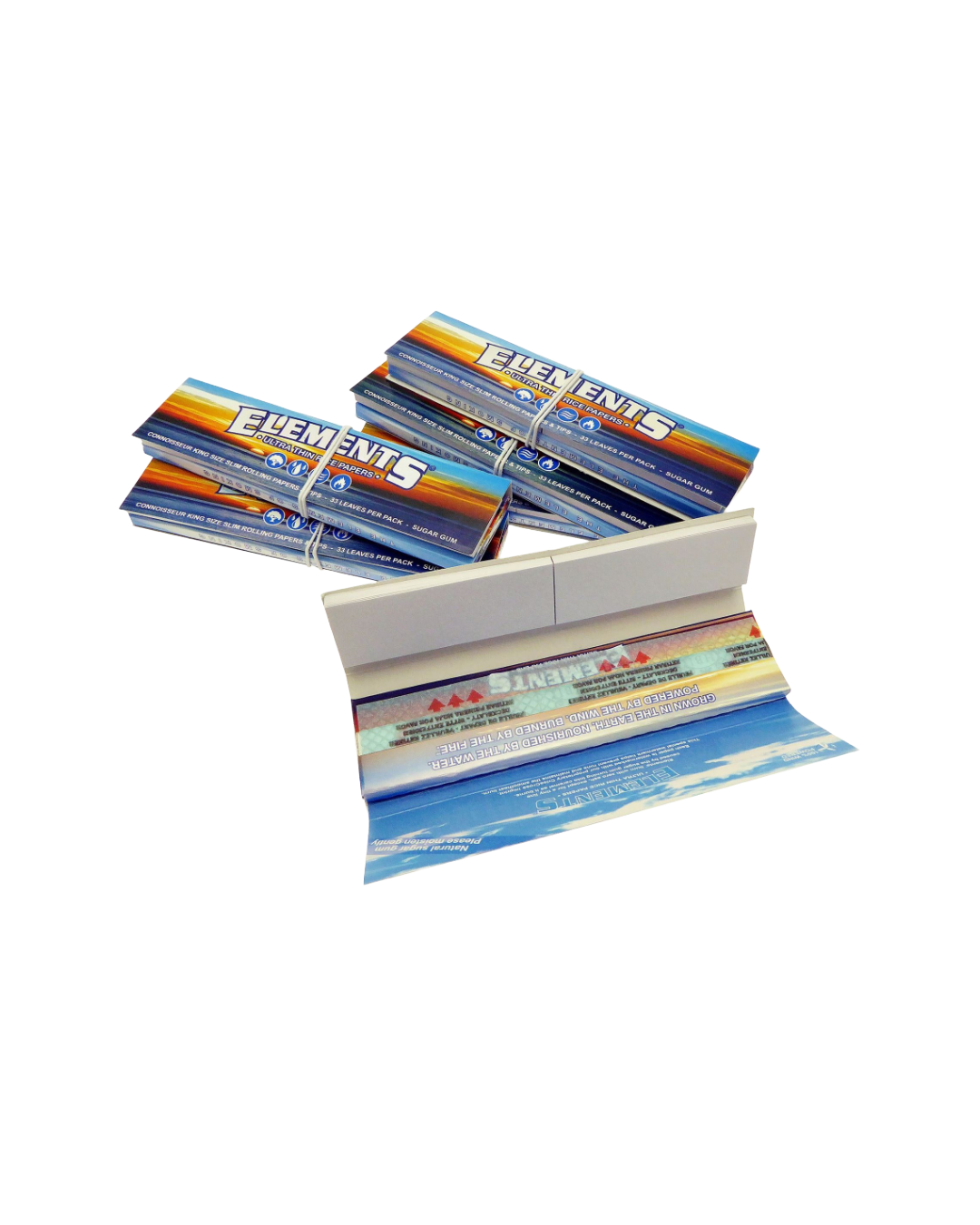 Elements King Size Slim Rolling Papers with Tips, made from ultra-thin rice paper for a smooth, slow-burning experience.