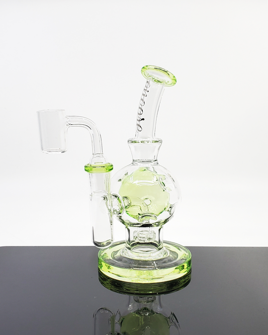 Front view of the Encore Glass 6.5” Egg Rig, featuring a compact design and smooth filtration for a flavorful experience.