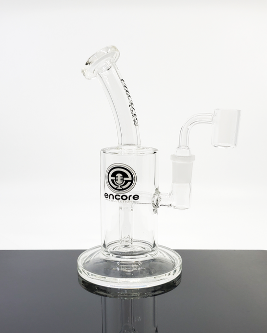 Side view of the Encore Glass 7” Clear Downstem in Jar, designed for smooth filtration and built with durable materials for long-lasting use.