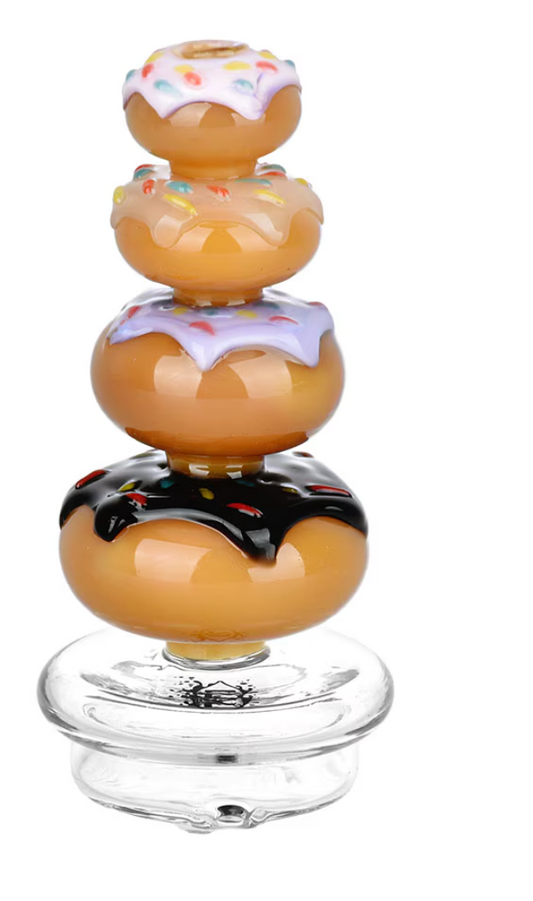 Pulsar Donut Staxx Dry Glass Attachment, a fun donut stack design with black Pulsar logo, made from durable glass for smooth hits.