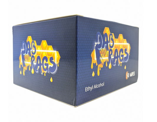 Ethyl Alcohol Dab Rags, 50-pack display, perfect for cleaning dab rigs and accessories with high-quality alcohol wipes.