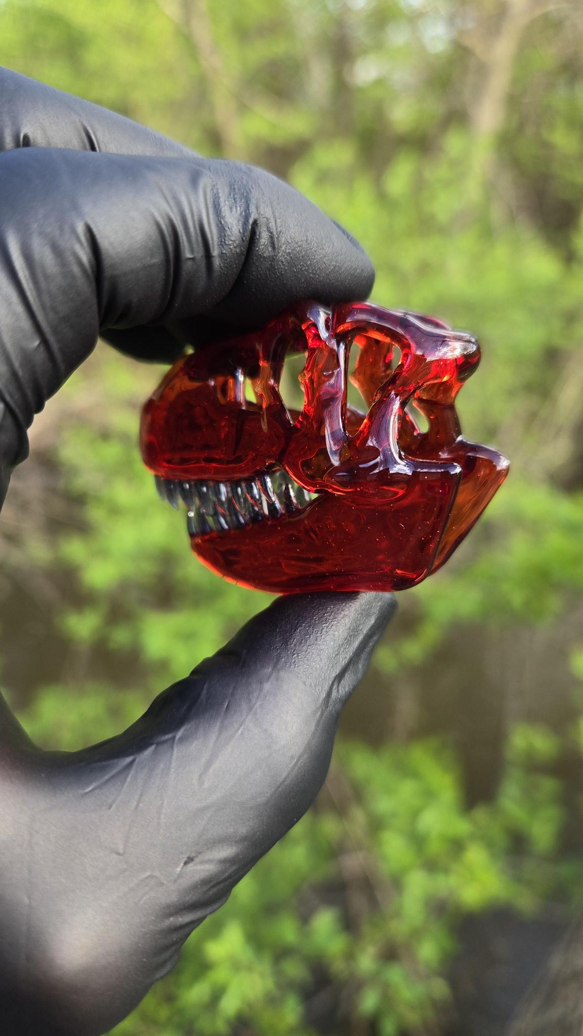 Roe Glass - Red Elvis T-Rex Skull Pendant