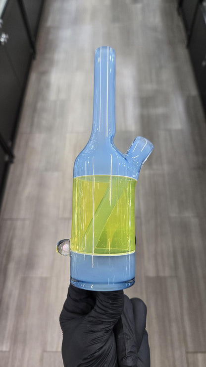 The Glass Mechanic - Custom Blue & Lemon Drop Encased Opal Sake Bottle