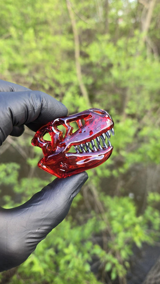 Roe Glass - Red Elvis T-Rex Skull Pendant