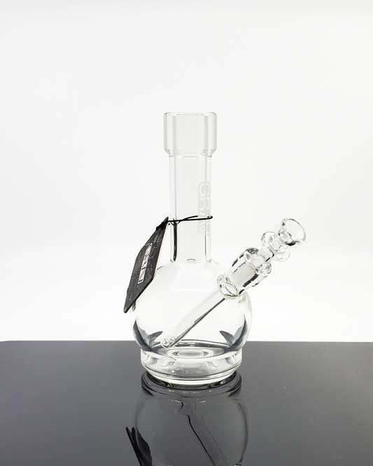GRAV Labs Mini Round Base Beaker, a compact 5-inch glass bong designed for portability and smooth filtration.
