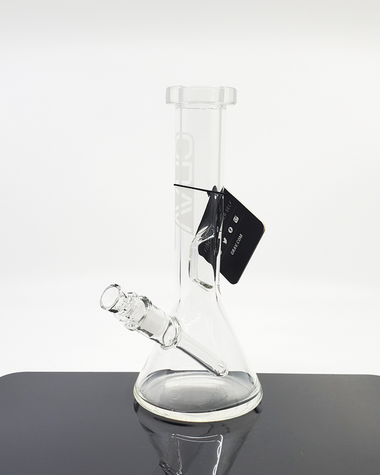  Side view of the GRAV Labs Small Beaker, showcasing its compact design and high-quality glass construction for a smooth and enjoyable smoking experience.