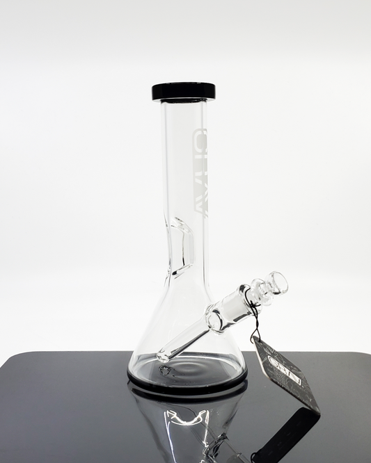  Grav Labs Small Black Accent Beaker - 8.25-inch compact glass water pipe with ice catcher and fission downstem for smooth filtration.