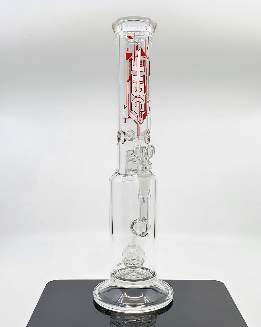 HBG Glass 16" Clear Ball Perc Straight Tube, featuring a clear ball perc for smooth filtration and showcasing elegant craftsmanship for an enjoyable smoking experience.