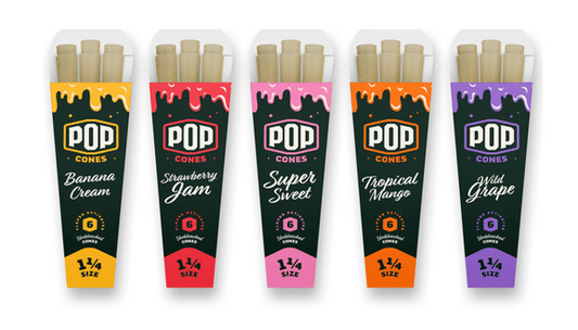 Pop Cones 1 1/4 Pre-Rolled Cones, unbleached and flavored filter, 6ct pack for a convenient and flavorful smoking experience.