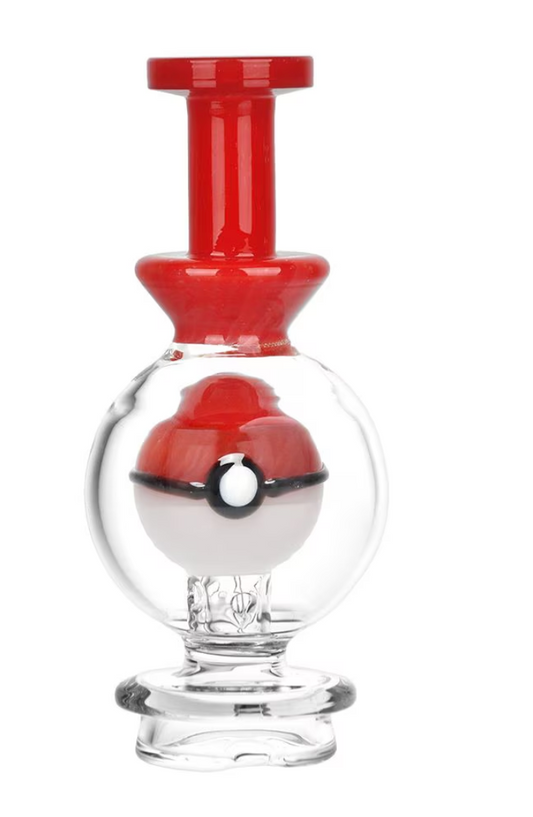Pulsar Anime Ball Glass Attachment with a spherical chamber and red & white ball diffuser, designed for smooth vapor filtration with Puffco Peak/Pro.