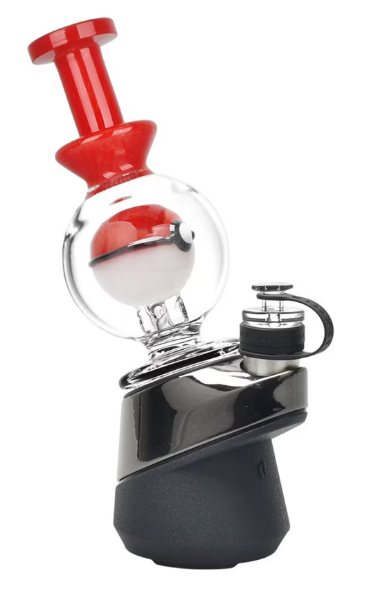 Pulsar Anime Ball Glass Attachment for Puffco Peak/Pro, featuring a red and white ball diffuser centerpiece and perforated stem for smooth vapor