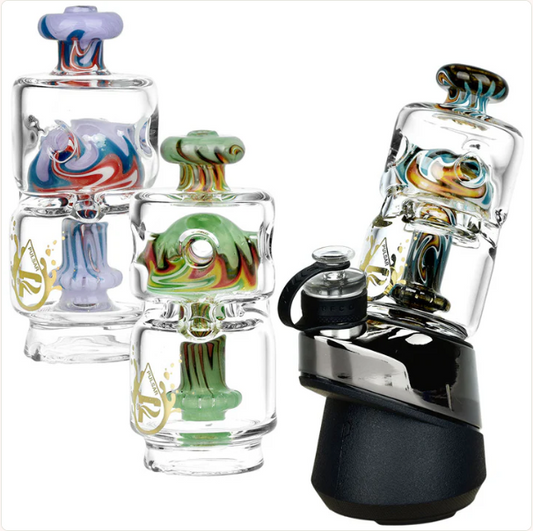 Pulsar Fab Ball Showerhead Attachment for Puffco Peak/Pro – 4.25-inch borosilicate glass bubbler attachment featuring wig wag swirl design, showerhead perc, and fab ball diffuser.