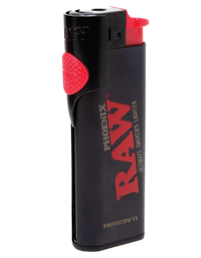 RAW Ultimate Smokers Lighter with Poker and Windscreen, featuring electric ignition and a built-in windscreen for uninterrupted flames in breezy conditions.