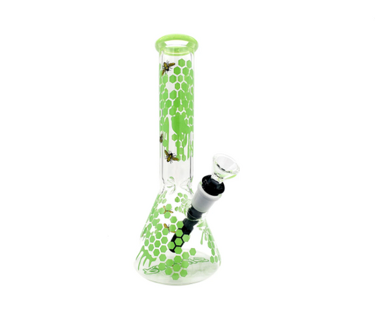  Ruckus Glass 10" Bee-Beaker, available in assorted colors, designed for smooth hits and stylish smoke sessions.
